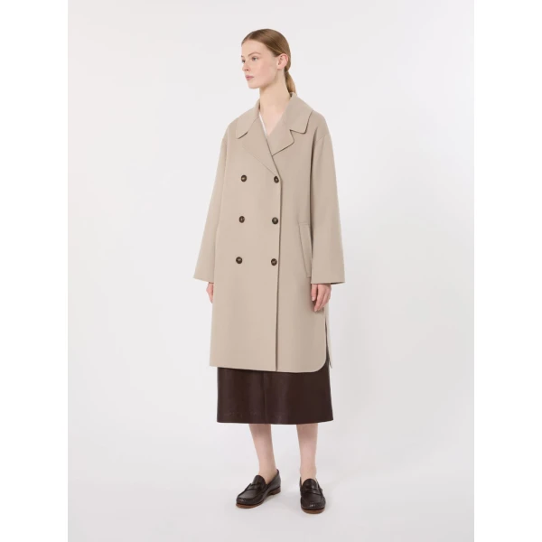 Max Mara Magnolia Double-Breasted Wool Midi Coat in Beige | Wool Coat | Coveti