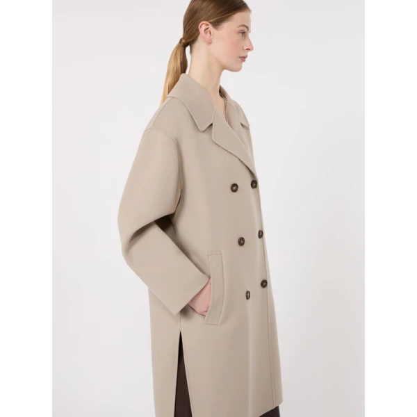 Max Mara Magnolia Double-Breasted Wool Midi Coat in Beige | Wool Coat | Coveti