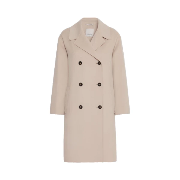 Max Mara Magnolia Double-Breasted Wool Midi Coat in Beige | Wool Coat | Coveti