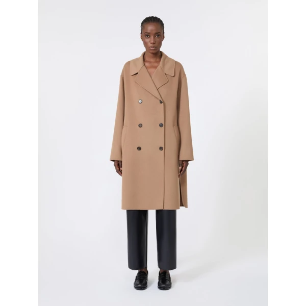 Max Mara Magnolia Double-Breasted Wool Midi Coat in Camel | Wool Coat | Coveti