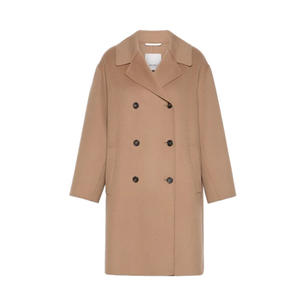 Magnolia Double-Breasted Wool Midi Coat in Camel