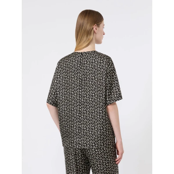 Max Mara Mambo Printed Silk T-Shirt Blouse in Black and White | Blouse | Coveti