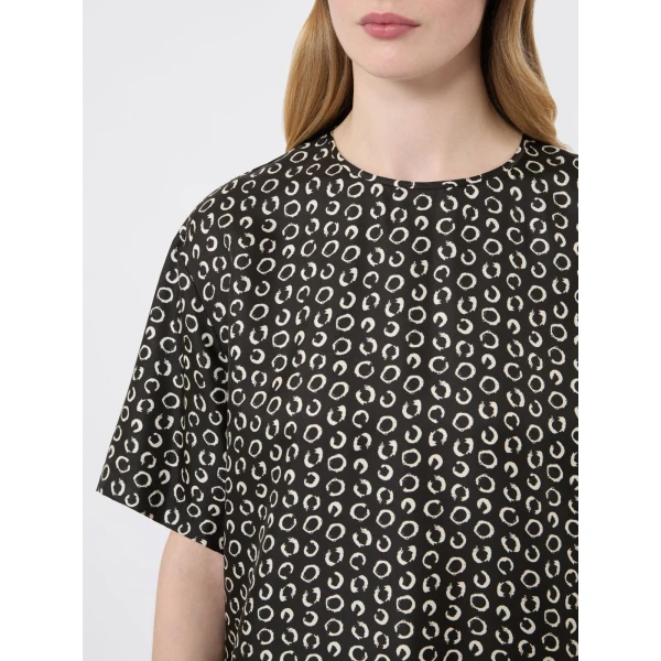 Max Mara Mambo Printed Silk T-Shirt Blouse in Black and White | Blouse | Coveti