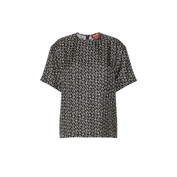 Max Mara Mambo Printed Silk T-Shirt Blouse in Black and White | Blouse | Coveti