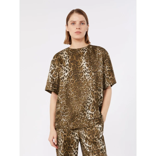 Max Mara Mambo Printed Silk T-Shirt Blouse in Brown | Blouse | Coveti