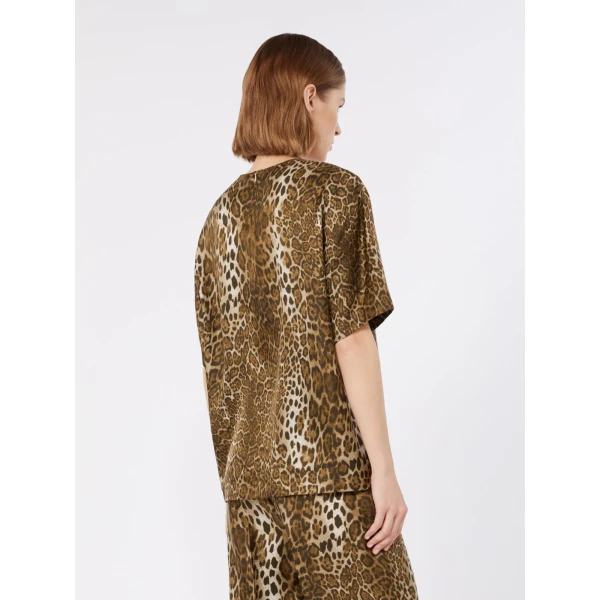 Max Mara Mambo Printed Silk T-Shirt Blouse in Brown | Blouse | Coveti