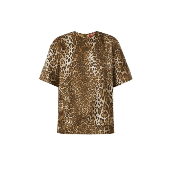 Max Mara Mambo Printed Silk T-Shirt Blouse in Brown | Blouse | Coveti