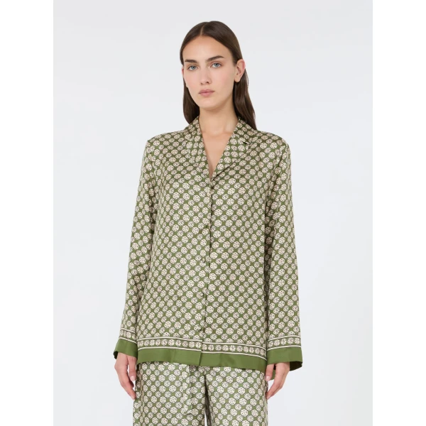 Max Mara Mambo Printed Silk Twill Shirt in Khaki | Shirts | Coveti