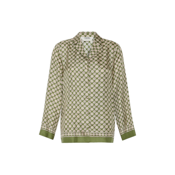 Mambo Printed Silk Twill Shirt in Khaki
