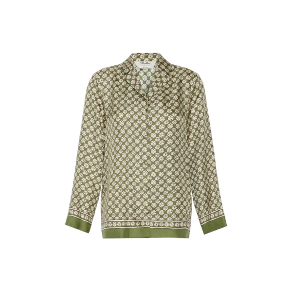 Max Mara Mambo Printed Silk Twill Shirt in Khaki | Shirts | Coveti