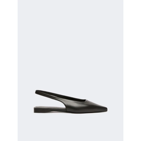 Max Mara Manna Nappa Leather Flat Slingbacks in Black | Flats | Coveti