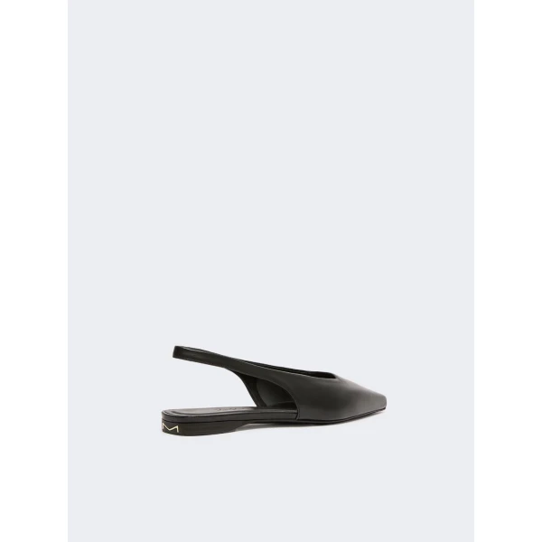 Max Mara Manna Nappa Leather Flat Slingbacks in Black | Flats | Coveti