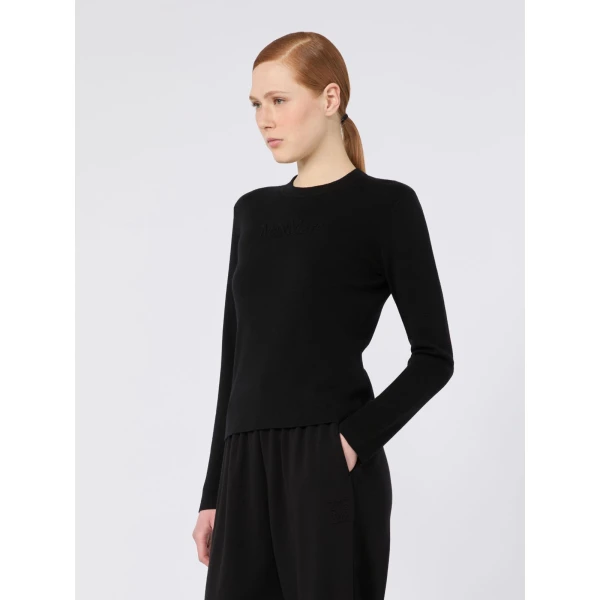 Max Mara Manto Embossed Logo Wool Sweater in Black | Sweaters | Coveti