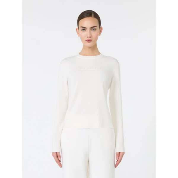 Max Mara Manto Embossed Logo Wool Sweater in White | Sweaters | Coveti