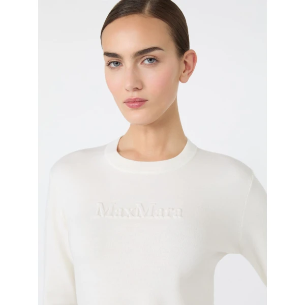 Max Mara Manto Embossed Logo Wool Sweater in White | Sweaters | Coveti