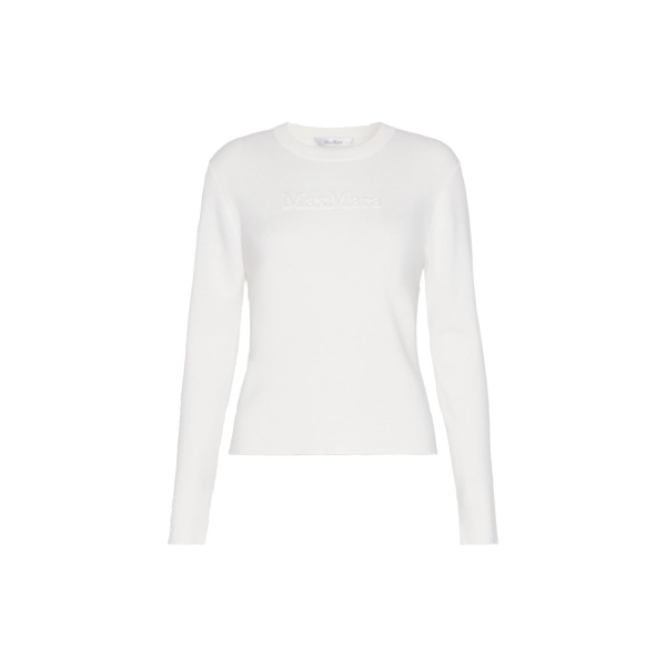 Max Mara Manto Embossed Logo Wool Sweater in White | Sweaters | Coveti