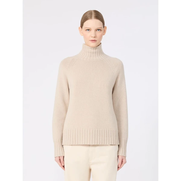 Max Mara Mantova Wool and Cashmere Polo-Neck Sweater in Albino White | Turtlenecks | Coveti