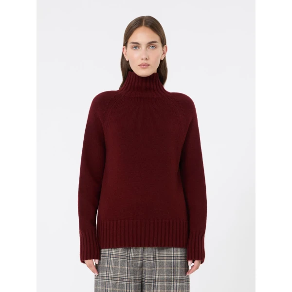 Max Mara Mantova Wool and Cashmere Polo-Neck Sweater in Bordeaux | Turtlenecks | Coveti