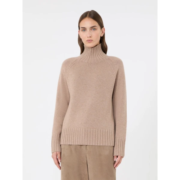 Max Mara Mantova Wool and Cashmere Polo-Neck Sweater in Clay | Turtlenecks | Coveti