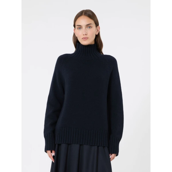 Max Mara Mantova Wool and Cashmere Polo-Neck Sweater in Ultramarine | Turtlenecks | Coveti