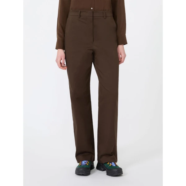 Max Mara Maranta Cotton Satin Trousers in Brown | Tailored pants | Coveti