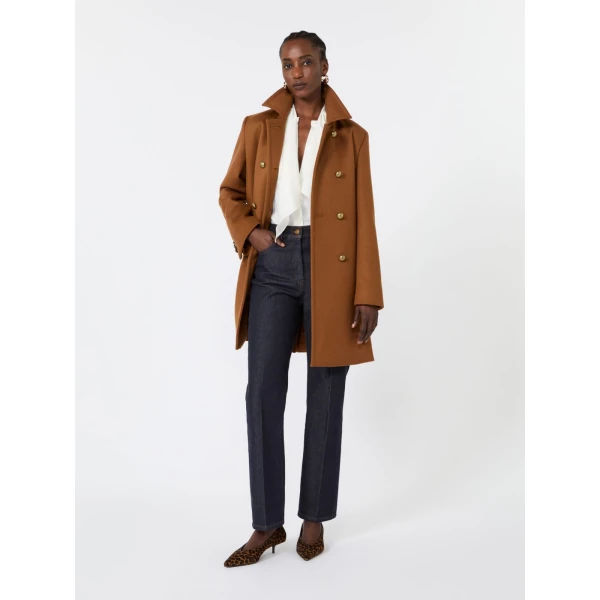 Max Mara Maranta Double-Breasted Wool Broadcloth Coat in Tobacco | Wool Coat | Coveti
