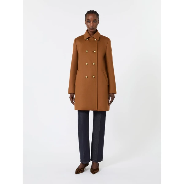 Max Mara Maranta Double-Breasted Wool Broadcloth Coat in Tobacco | Wool Coat | Coveti