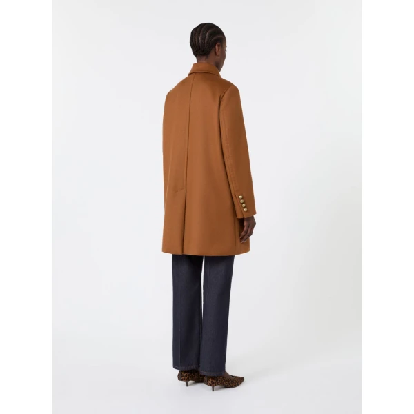 Max Mara Maranta Double-Breasted Wool Broadcloth Coat in Tobacco | Wool Coat | Coveti