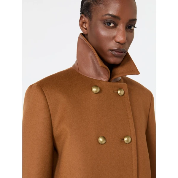 Max Mara Maranta Double-Breasted Wool Broadcloth Coat in Tobacco | Wool Coat | Coveti