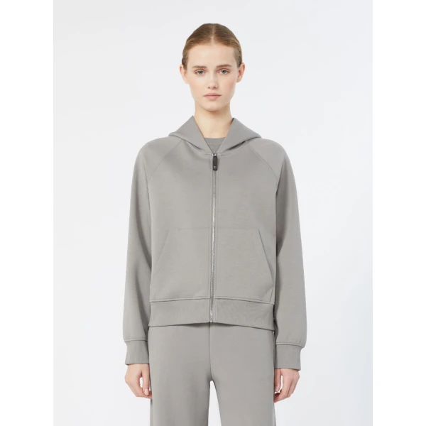 Max Mara Marea Technical Cotton Jersey Sweatshirt in Pearl Grey | Sweaters | Coveti