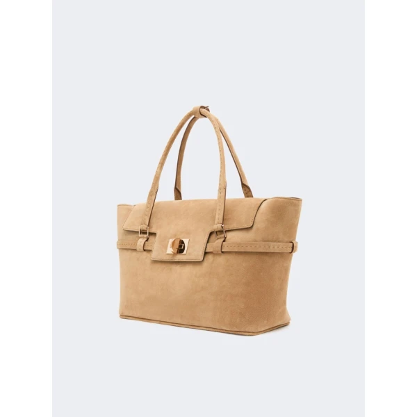 Max Mara Margaux Medium Suede Bag in Beige | Totes & Top-Handle Bags | Coveti