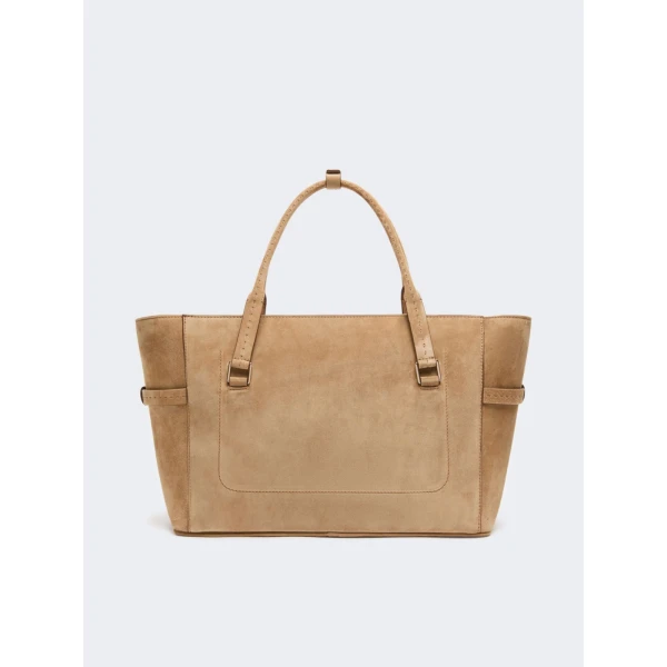 Max Mara Margaux Medium Suede Bag in Beige | Totes & Top-Handle Bags | Coveti