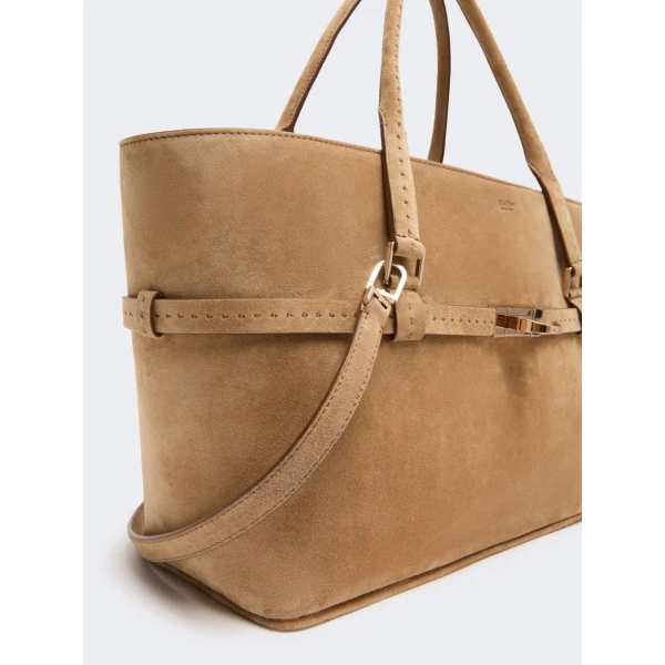 Max Mara Margaux Medium Suede Bag in Beige | Totes & Top-Handle Bags | Coveti