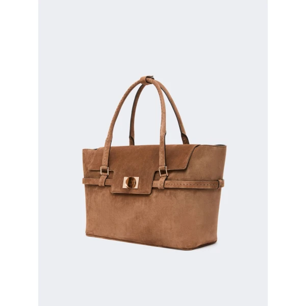 Max Mara Margaux Medium Suede Bag in Brown | Totes & Top-Handle Bags | Coveti