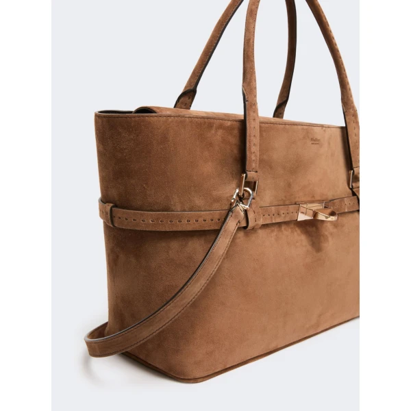 Max Mara Margaux Medium Suede Bag in Brown | Totes & Top-Handle Bags | Coveti
