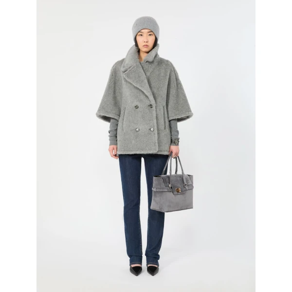 Max Mara Margaux Medium Suede Bag in Medium Grey | Totes & Top-Handle Bags | Coveti