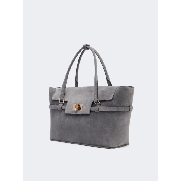 Max Mara Margaux Medium Suede Bag in Medium Grey | Totes & Top-Handle Bags | Coveti
