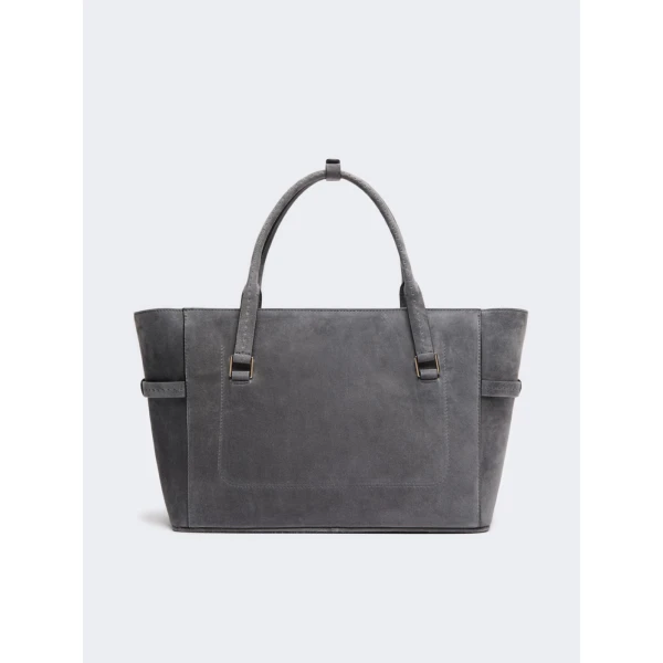 Max Mara Margaux Medium Suede Bag in Medium Grey | Totes & Top-Handle Bags | Coveti