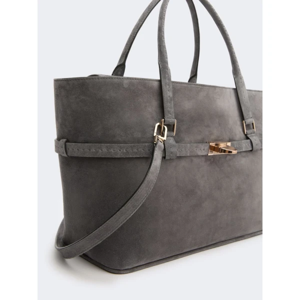 Max Mara Margaux Medium Suede Bag in Medium Grey | Totes & Top-Handle Bags | Coveti