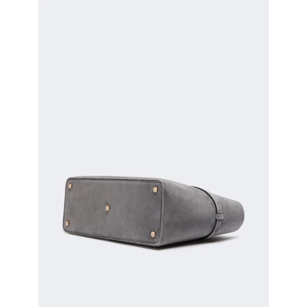 Max Mara Margaux Medium Suede Bag in Medium Grey | Totes & Top-Handle Bags | Coveti