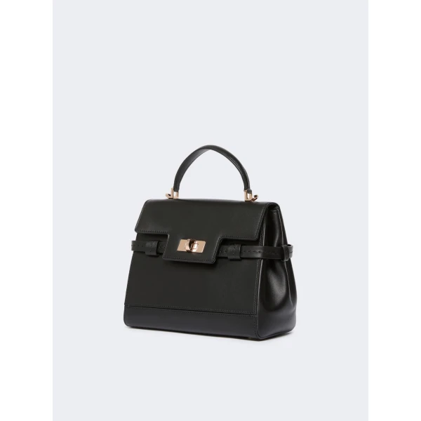 Max Mara Margaux Smooth Leather Handbag in Black | Totes & Top-Handle Bags | Coveti