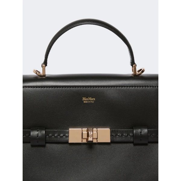 Max Mara Margaux Smooth Leather Handbag in Black | Totes & Top-Handle Bags | Coveti