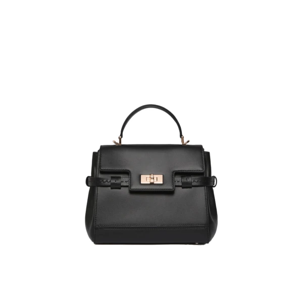 Max Mara Margaux Smooth Leather Handbag in Black | Totes & Top-Handle Bags | Coveti