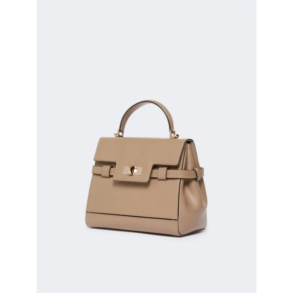 Max Mara Margaux Smooth Leather Handbag in Mud | Totes & Top-Handle Bags | Coveti