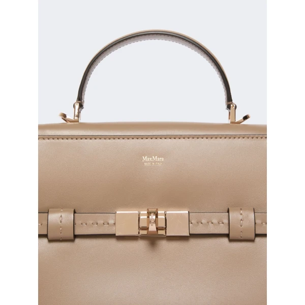 Max Mara Margaux Smooth Leather Handbag in Mud | Totes & Top-Handle Bags | Coveti