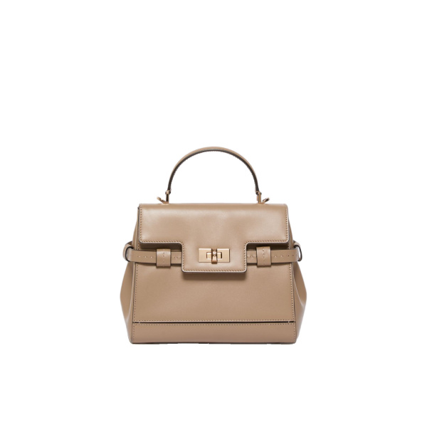 Max Mara Margaux Smooth Leather Handbag in Mud | Totes & Top-Handle Bags | Coveti