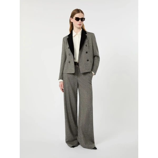 Max Mara Marina Double-Breasted Wool and Silk Jacket in White Black | Blazers | Coveti