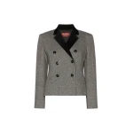 Max Mara Marina Double-Breasted Wool and Silk Jacket in White Black | Blazers | Coveti