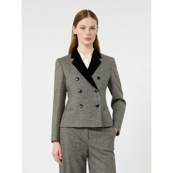 Max Mara Marina Double-Breasted Wool and Silk Jacket in White Black | Blazers | Coveti