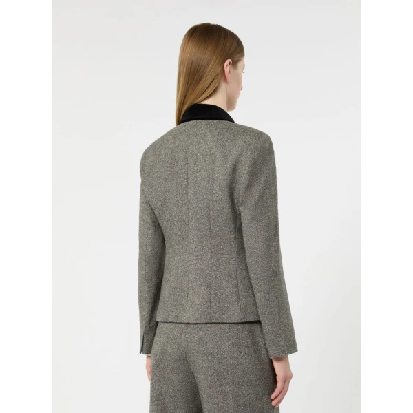 Max Mara Marina Double-Breasted Wool and Silk Jacket in White Black | Blazers | Coveti
